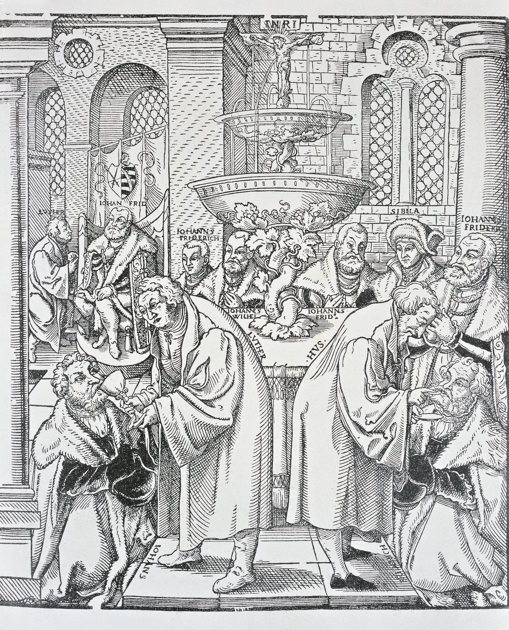 Reformers Martin Luther and Jan Hus Administering Communion by German School