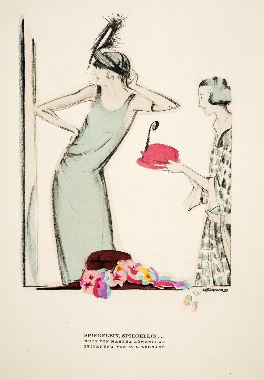 Mirror, Mirror..., hats by Martha Lowenthal, from Styl, pub.1922 by German School