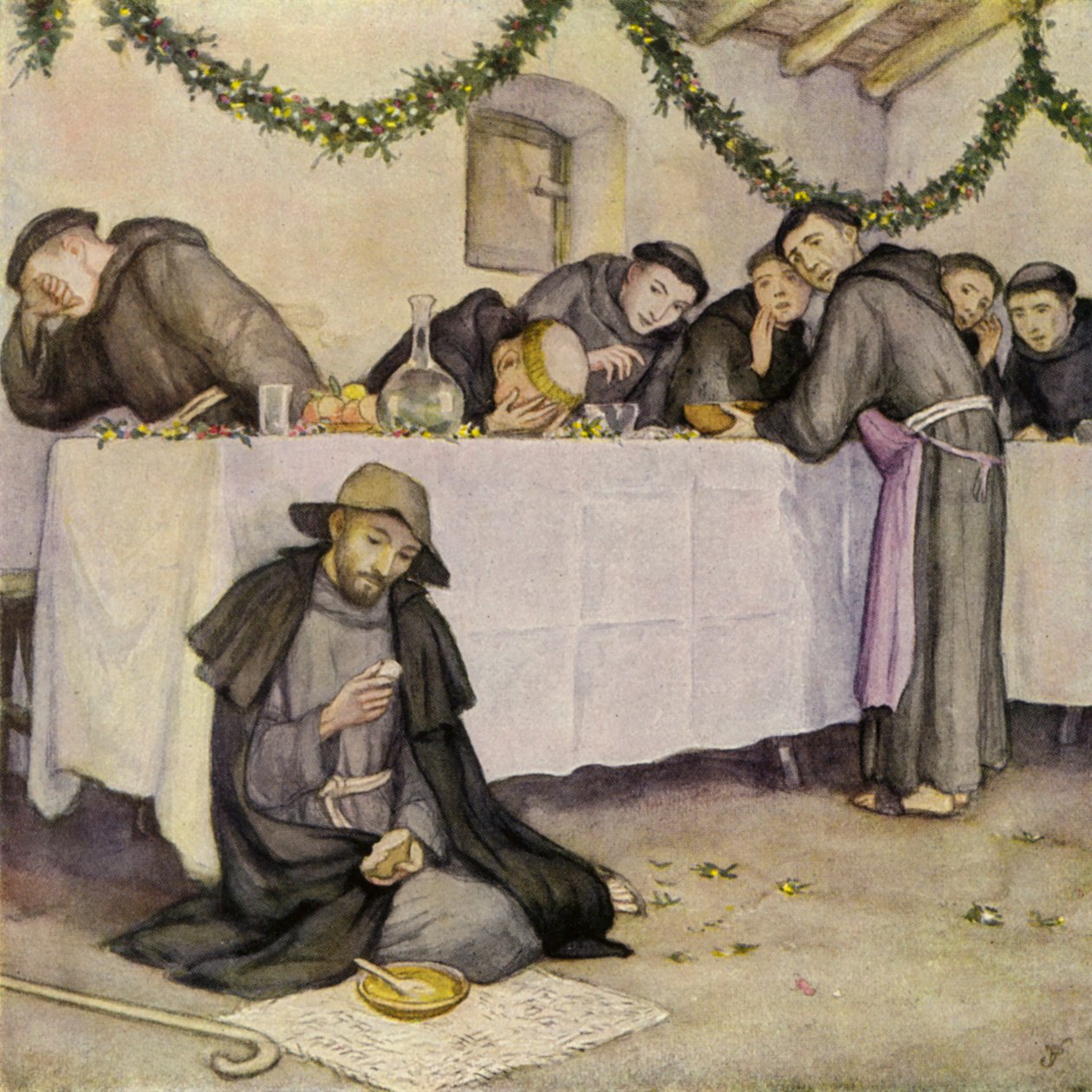 St Francis and a Lesson in Holy Poverty by German School