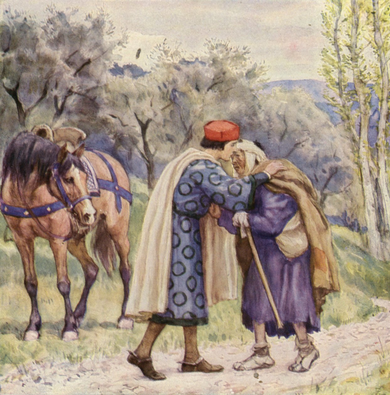 St Francis Kissing a Leper by German School