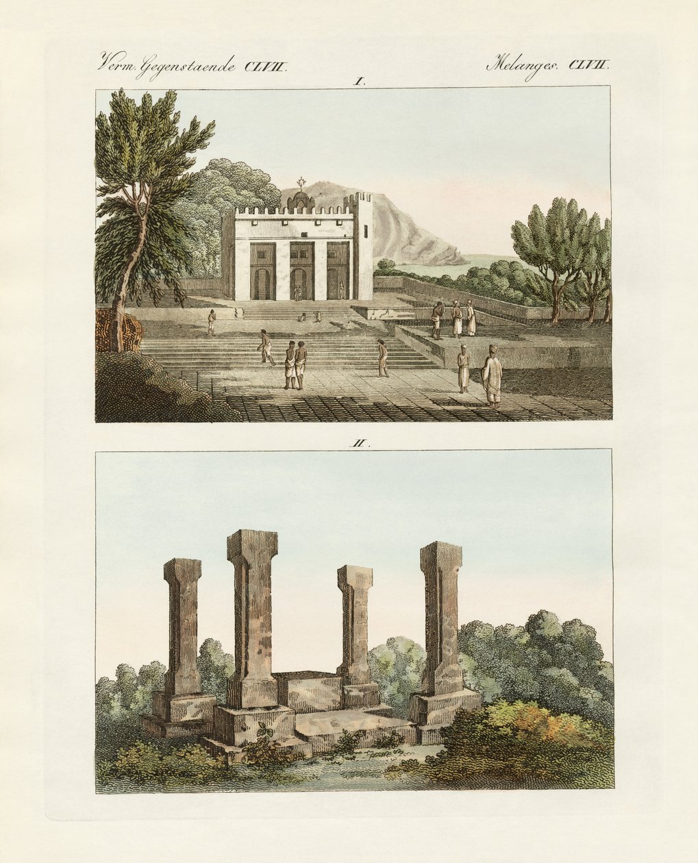 Strange Memorials in Abyssinia (coloured engraving) by German School