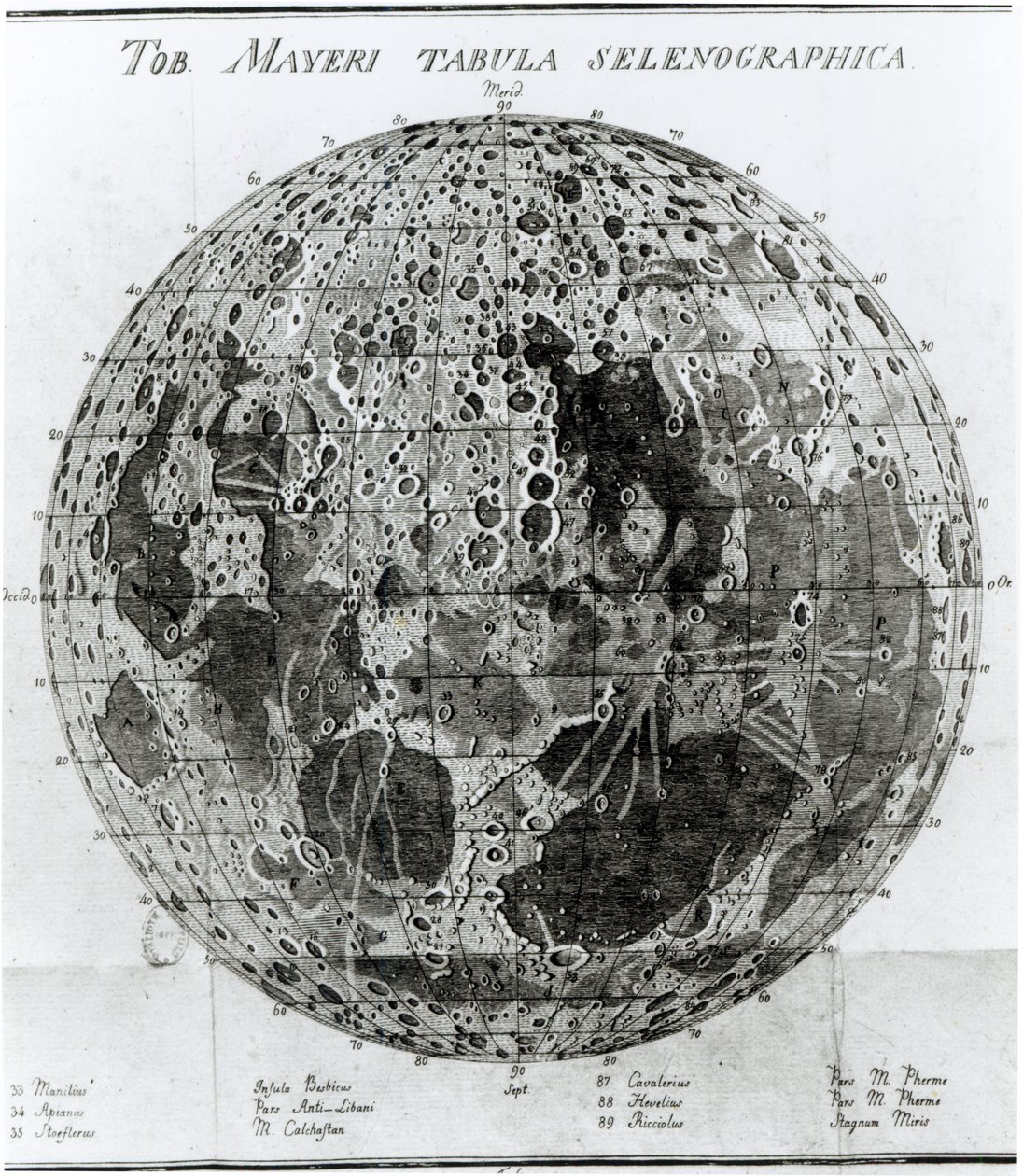 Surface of the Moon, illustration from Selenotopographische Fragmente by Johann Hieronymus Schroeter, published in 1791 by German School