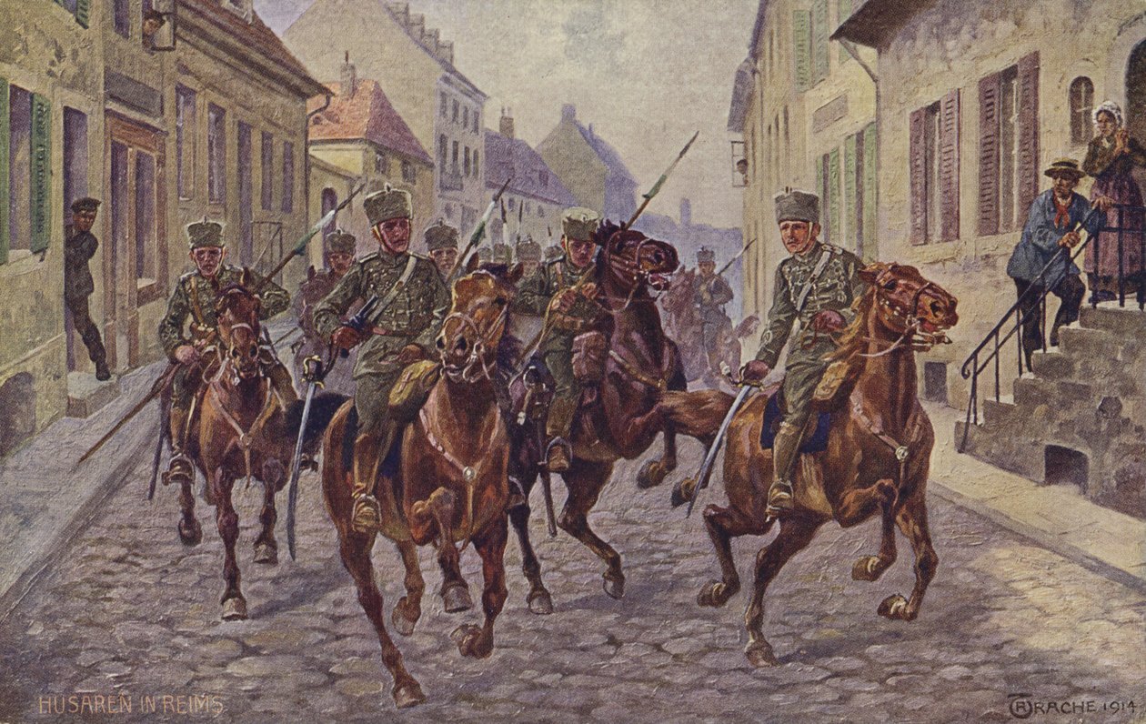 Temporary Seizure of the City of Reims by German Hussars, World War I, 9 September 1914 by German School