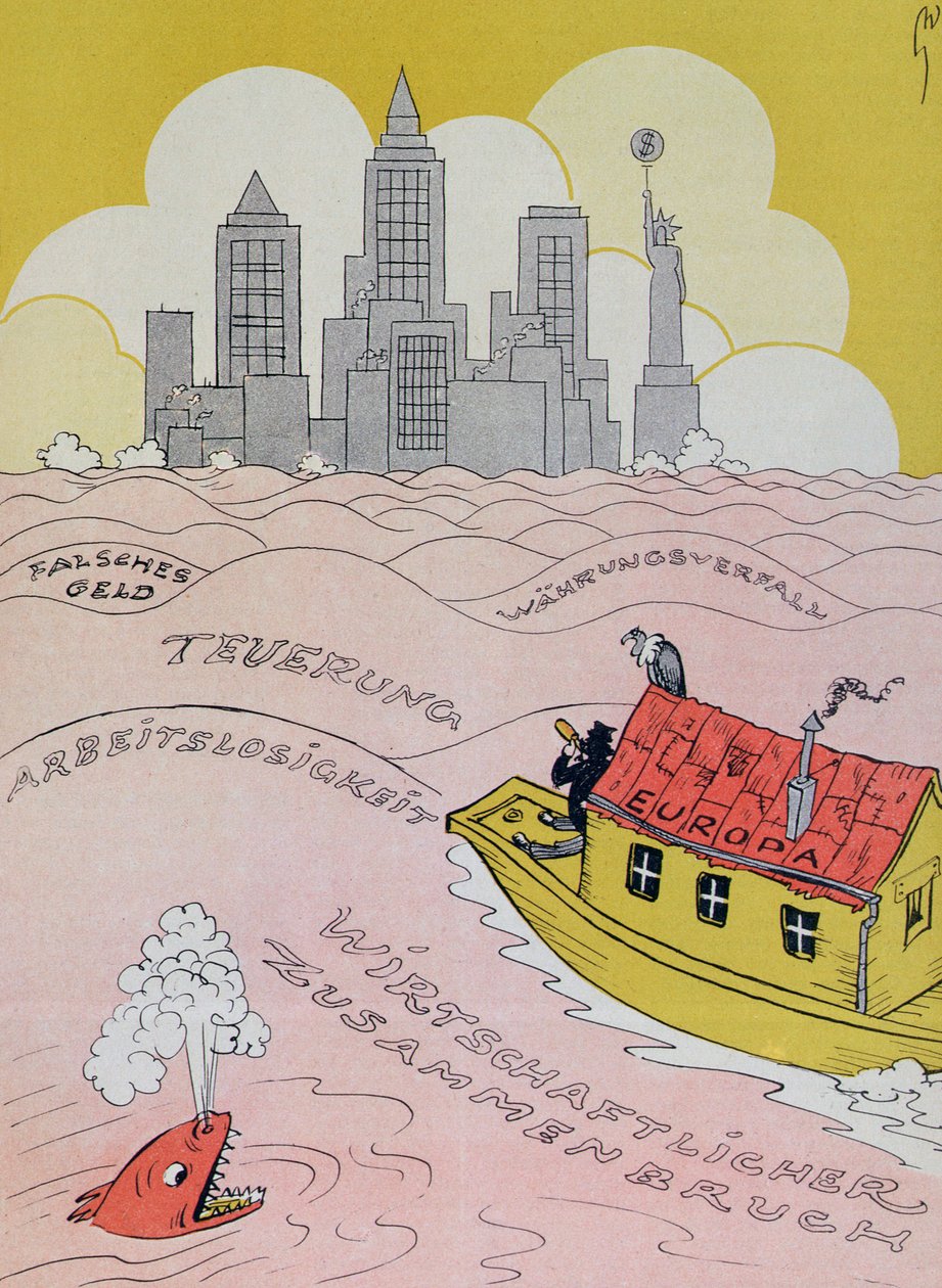 The New Deluge in the Old World, cartoon referring to the European economic crisis of the 1920s, from Kladderadatsch magazine, Berlin, 1926 by German School