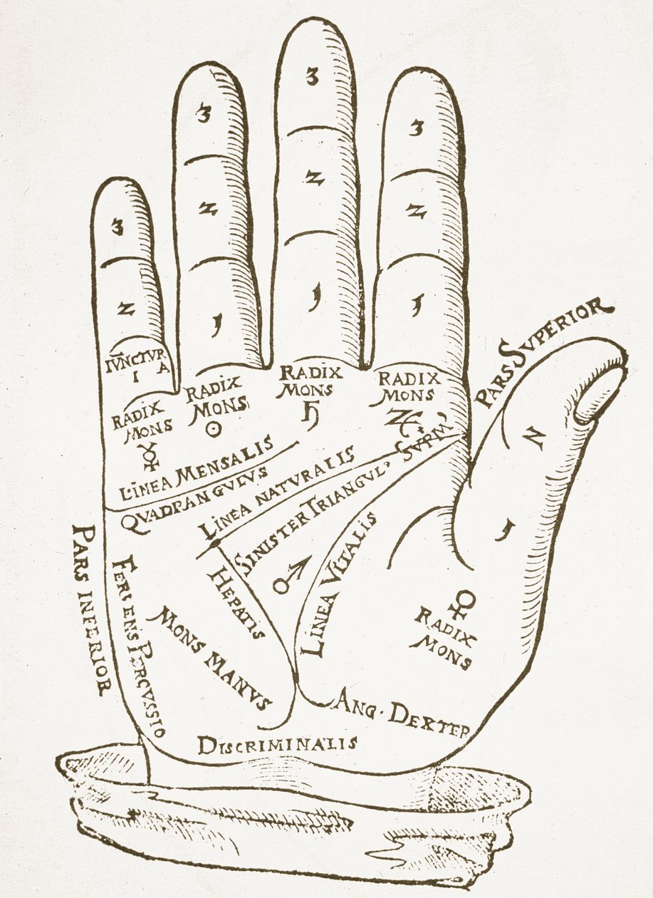 The Right Hand, copy of an illustration from Cerasariensis by Tricassus, Nuremberg 1560, used in a History of Magic, published late 19th century by German School