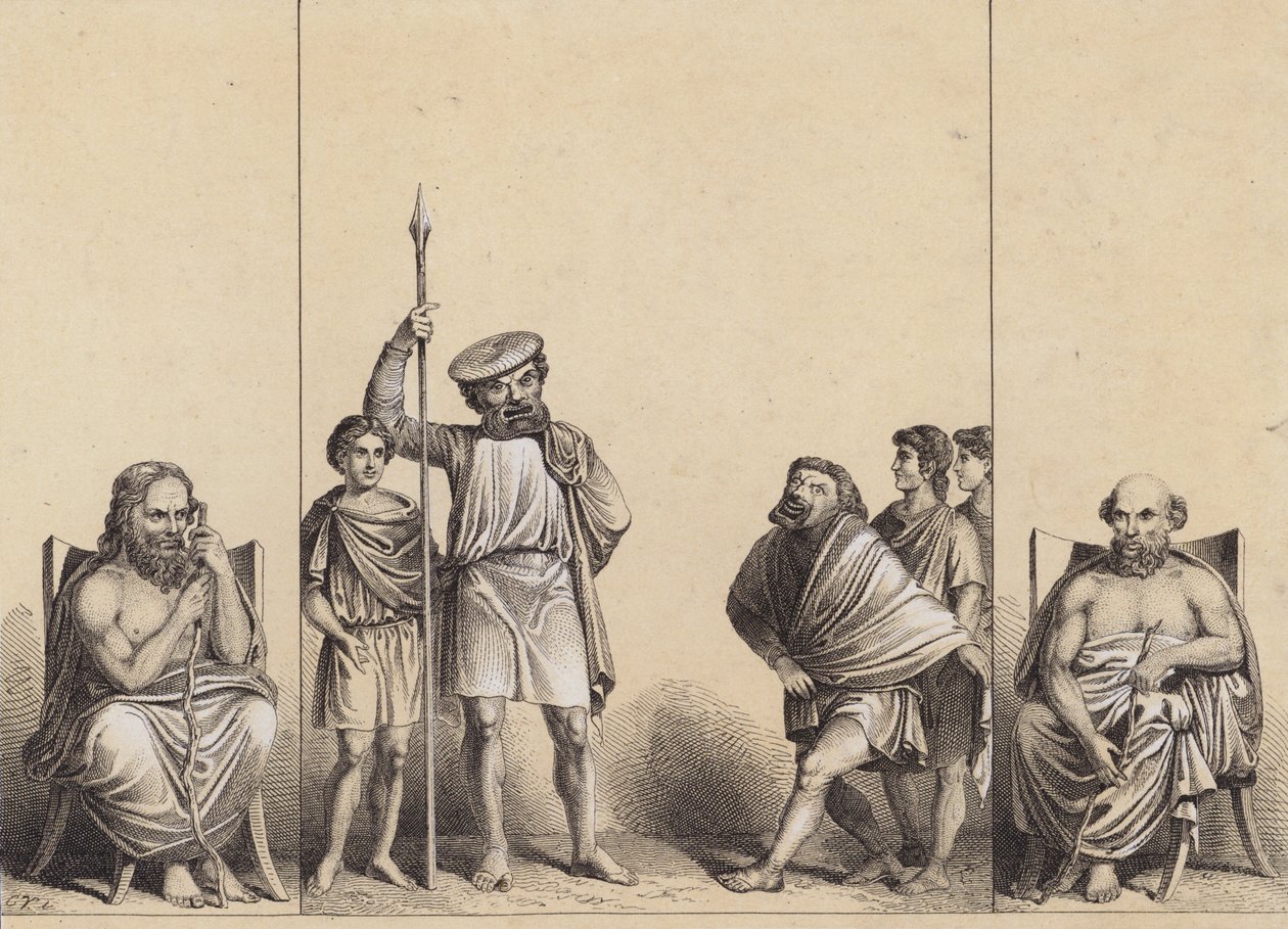 Theatre Scene from a Mural in Pompeii, Italy by German School