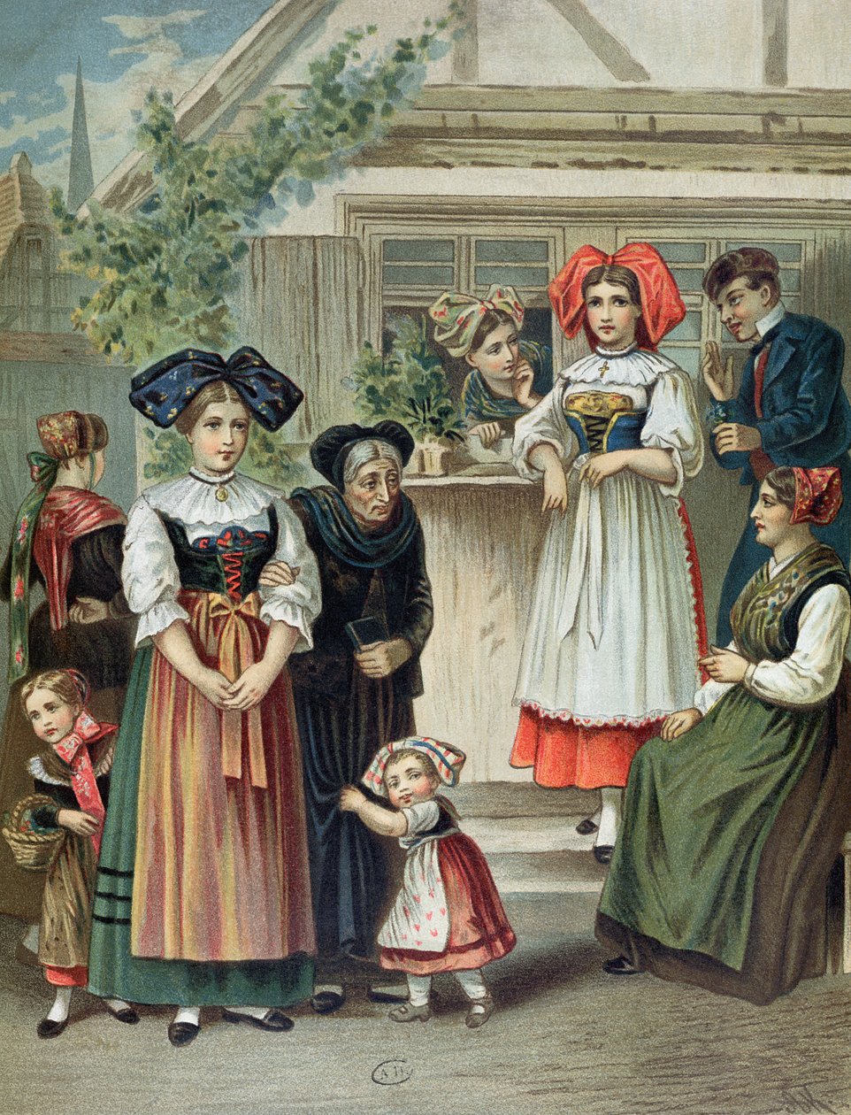 Traditional costumes of the Strasbourg region, c. 1870-80 by German School