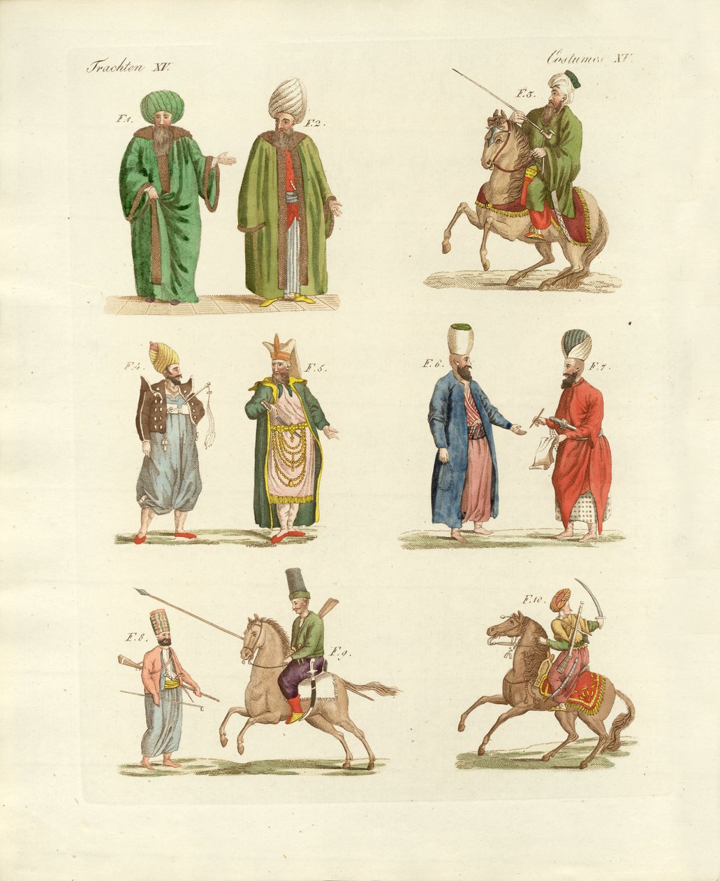Turkish National Costumes (coloured engraving) by German School