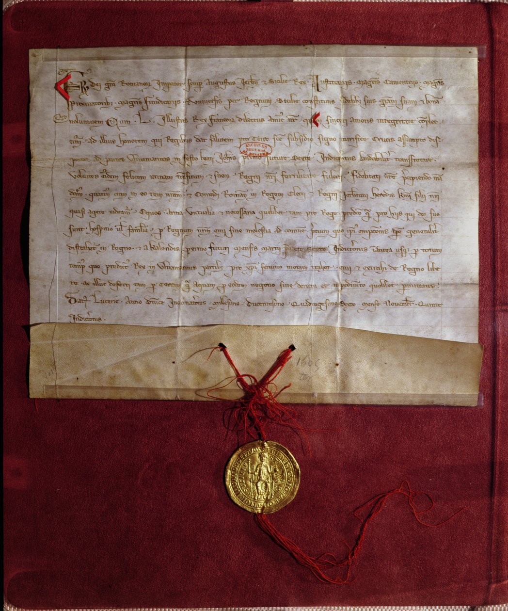 Undertaking by the Emperor Frederick II to supply King Louis IX with horses, arms and provisions for the Seventh Crusade, 1246 by German School