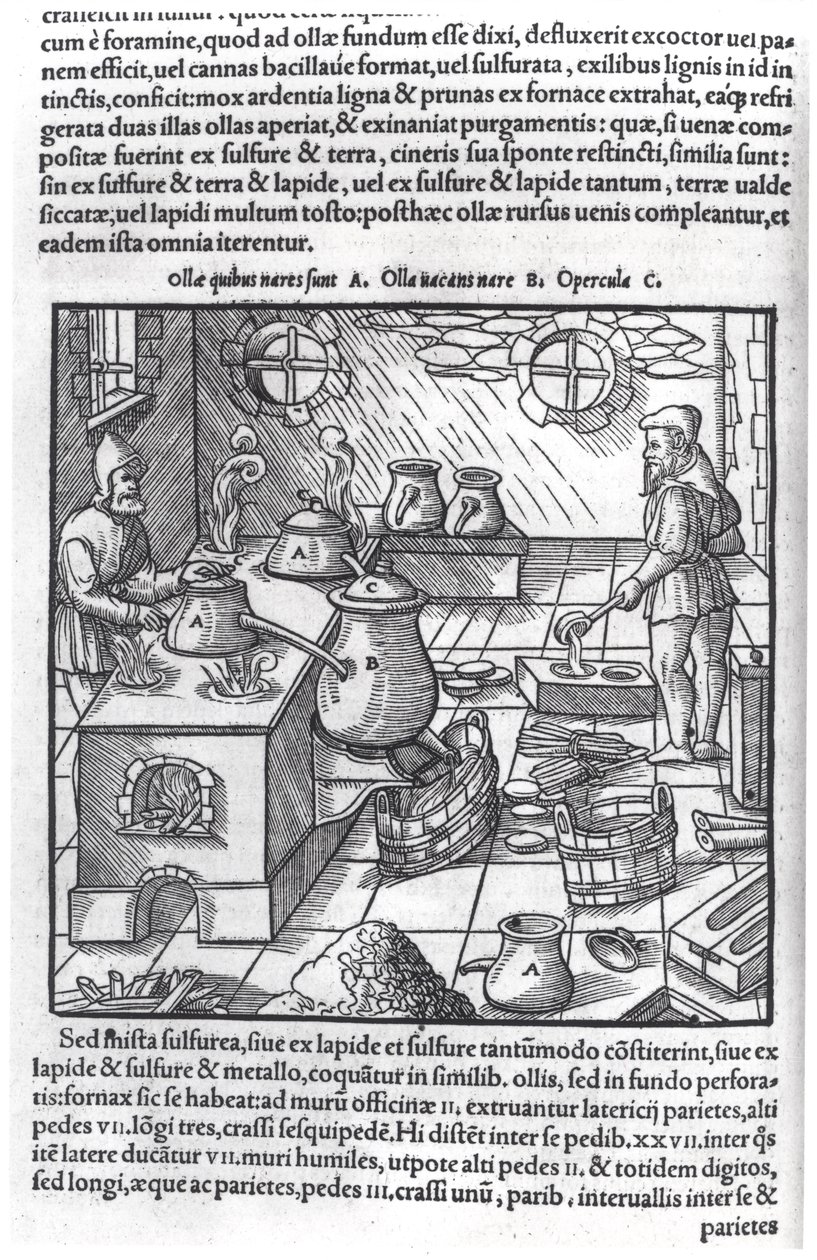 Using Sulphur, from De Re Metallica by Georg Bauer, known as Agricola by German School