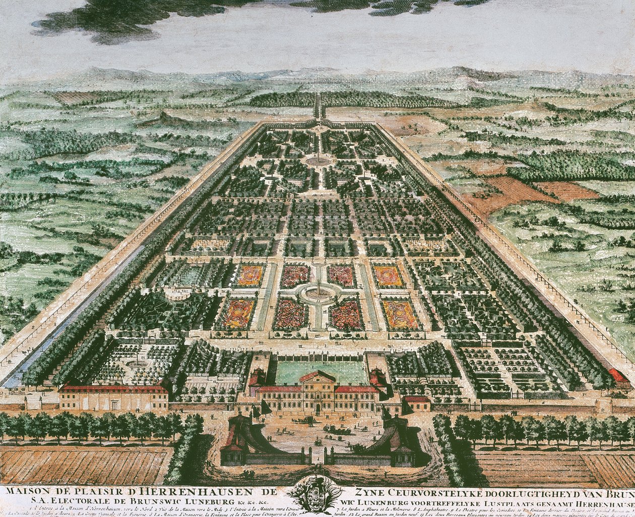 View of Garden of Herrenhausen Castle, Circa 1708, Colour Print by German School