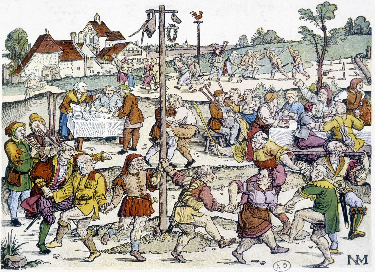 Village Dance Around the Matte de Cocagne - 16th Century German Imagery from Nikolaus Meldemann by German School