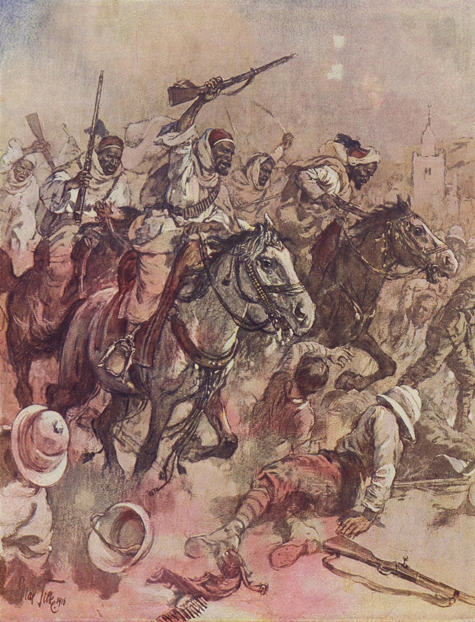 Warriors of the Sheikh of Senussi Driving the British Out of Matruh, East of Sollum, Egypt by German School