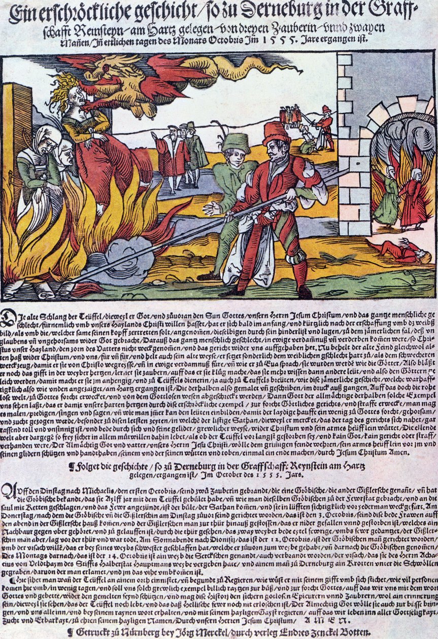 Witches burnt in Derneburg in 1555 by German School