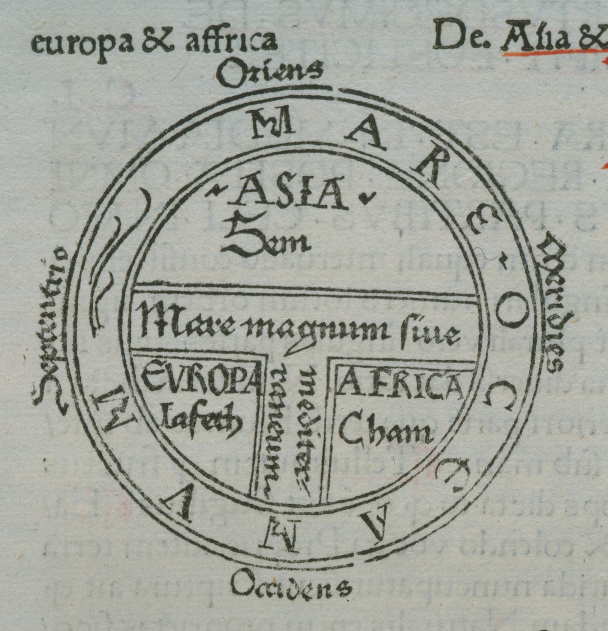 T-in-O map, with letterpress place names, from Isidore of Seville, Liber Etimologiarvm by German School