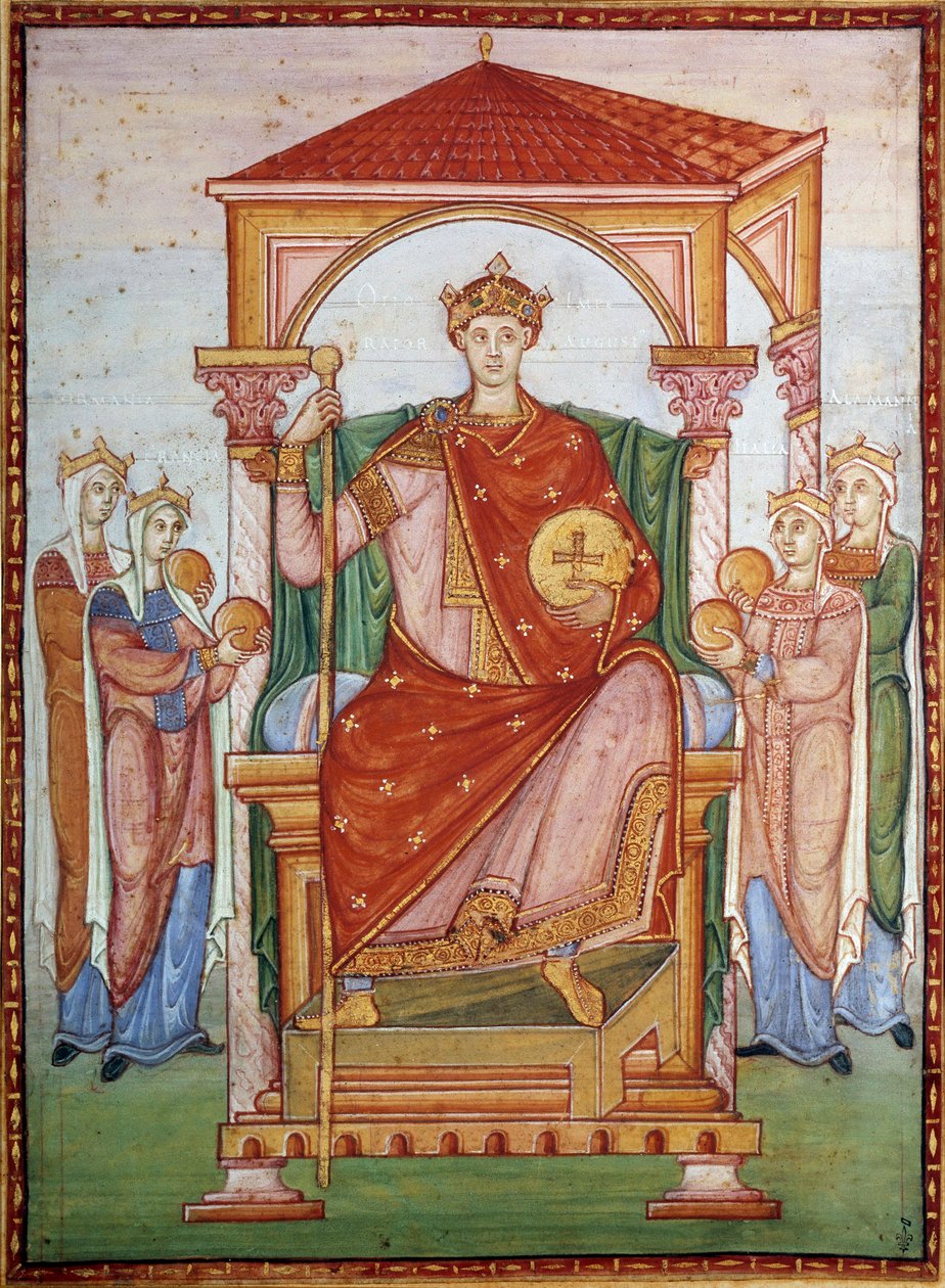 Otto III receiving the tribute of the nations. Miniature from the manuscript 