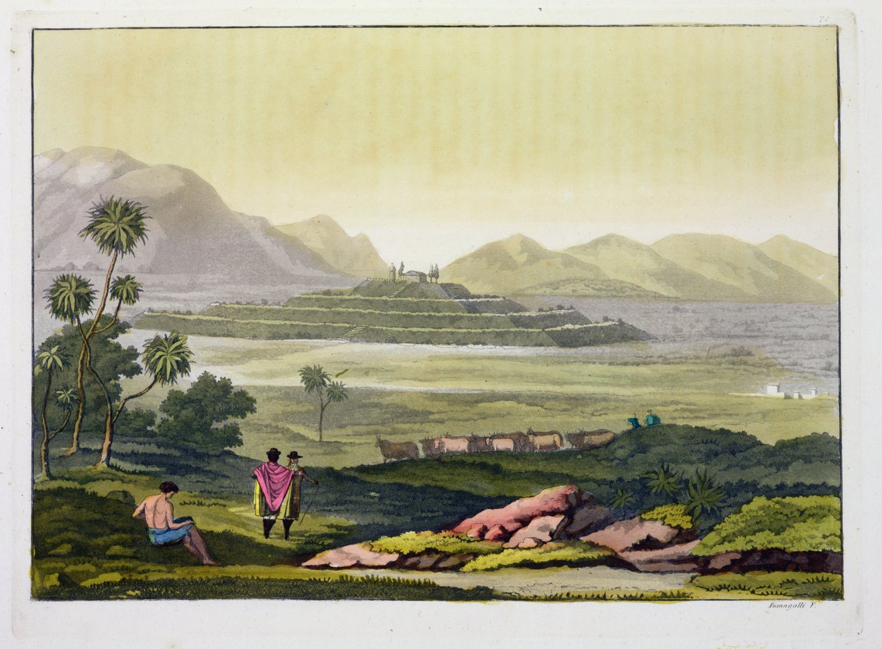 Teocalli, the Great Temple at Tenochtitlan, Mexico, Aztec by Gerolamo Fumagalli