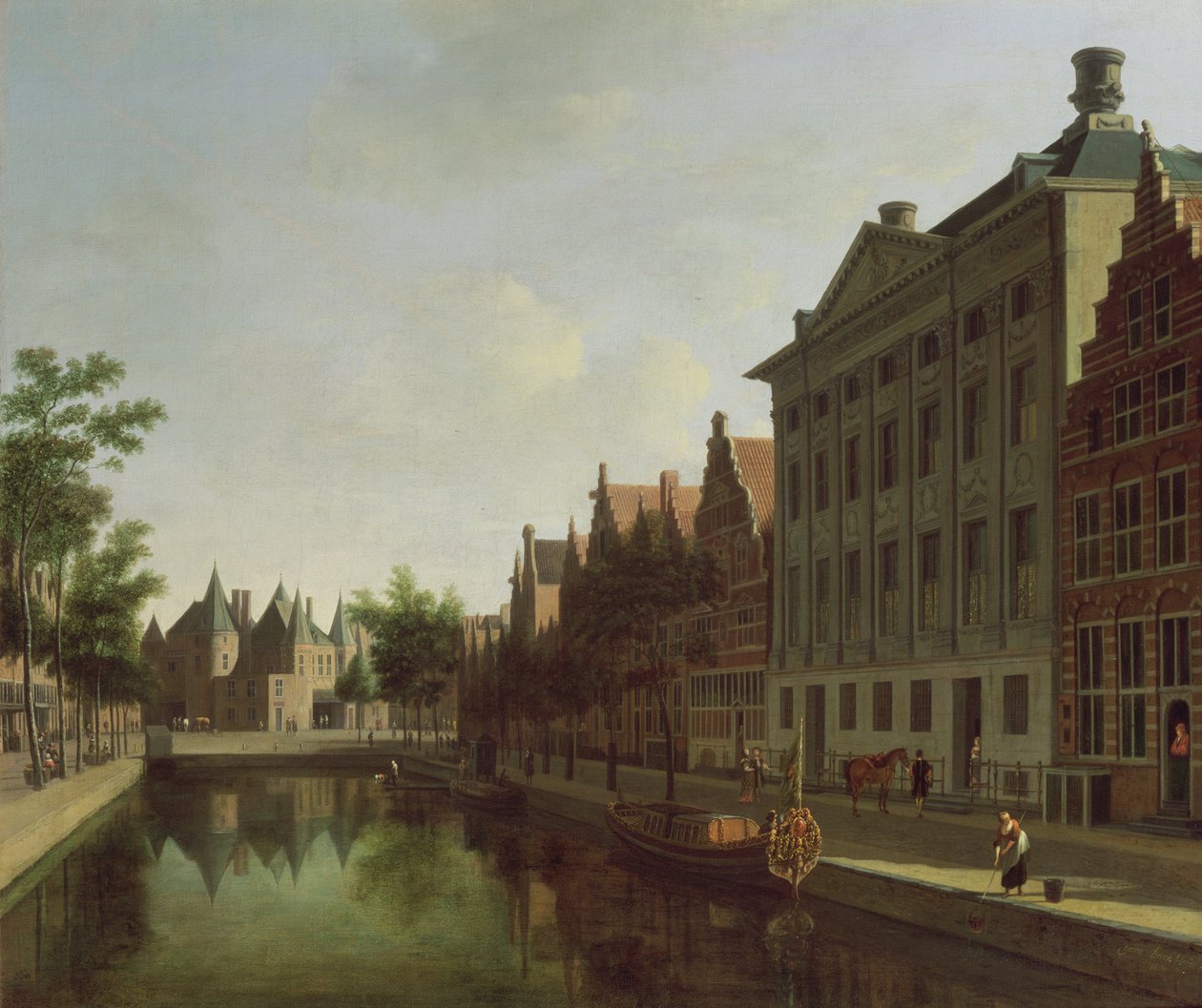 View of the Kloveniersburgwal in Amsterdam, with the Waag, and Barge Moored in the Front of Trippenhuis to the Right, 1685 by Gerrit Adriaensz Berckheyde