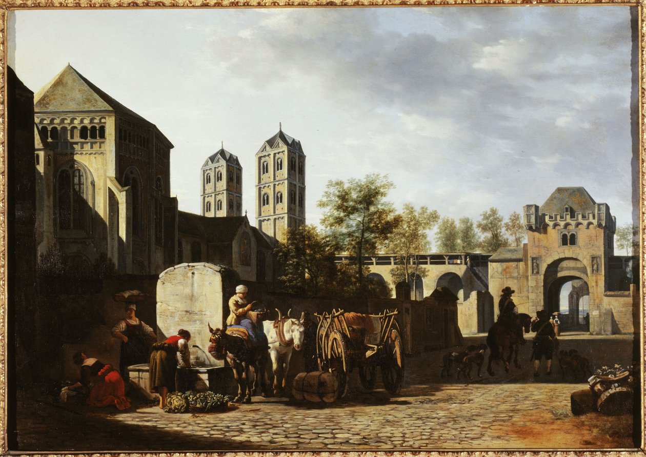 Public fountain and St. Gereon