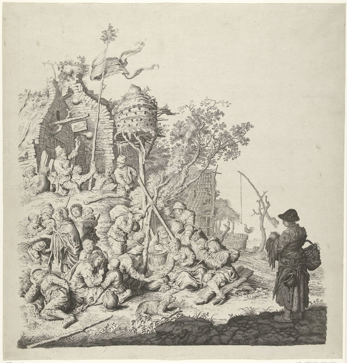 Group of Roma at an Inn with a Dovecote by Gerrit Adriaensz. de Heer