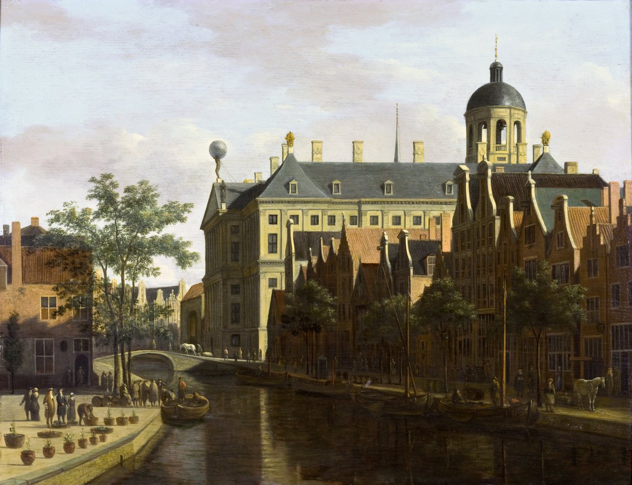 Amsterdam, the Nieuwezijds Voorburgwal near the Bloemmarkt by Gerrit Adriaenszoon Berckheyde