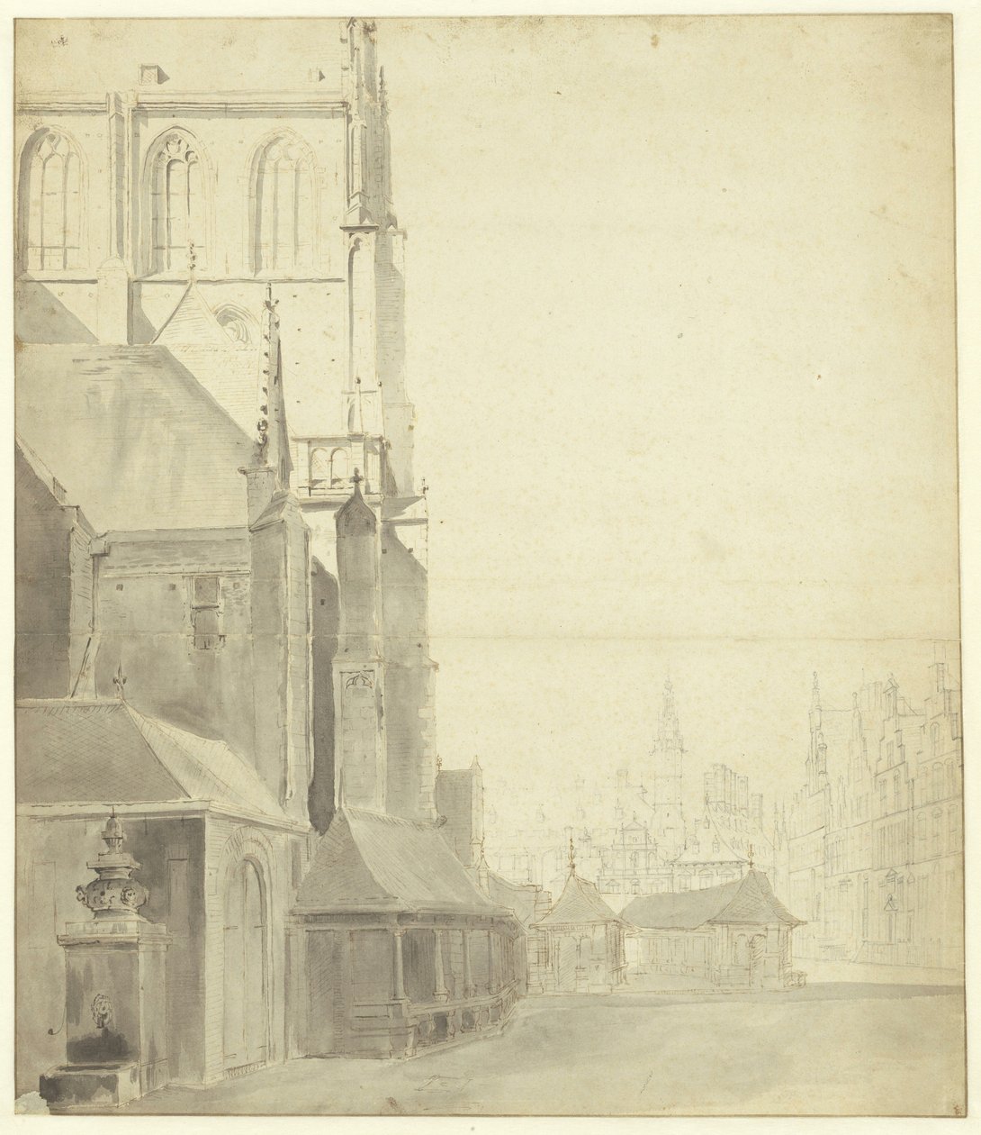 Fish Market, East Side, with Pump by Gerrit Adriaenszoon Berckheyde