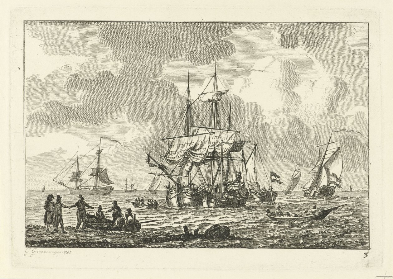 Seascape with Three-Master by Gerrit Groenewegen