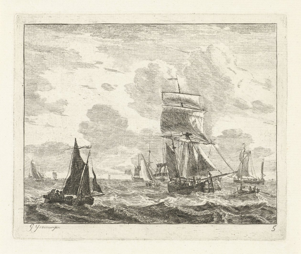 Sailing Ships on Rough Water by Gerrit Groenewegen