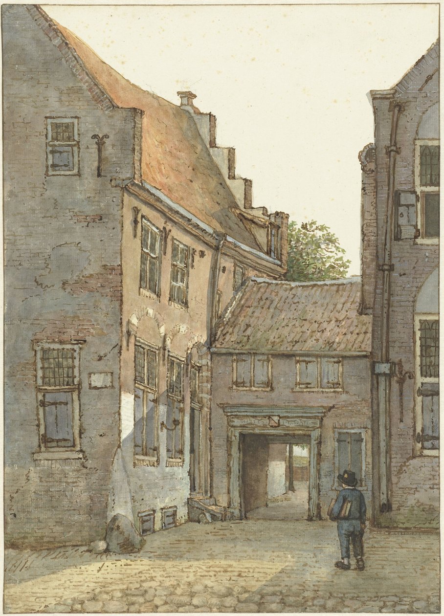 View of the Entrance to the Latin School, the St. Hieronymus School, on the Kromme Nieuwegracht in Utrecht by Gerrit Lamberts