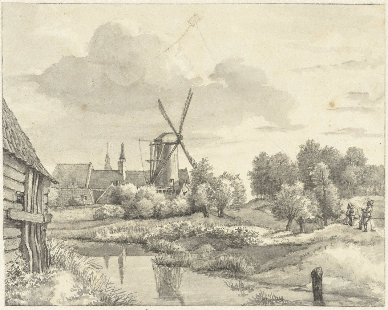 Two Boys with a Kite by the Wall of Haarlem by Gerrit Lamberts