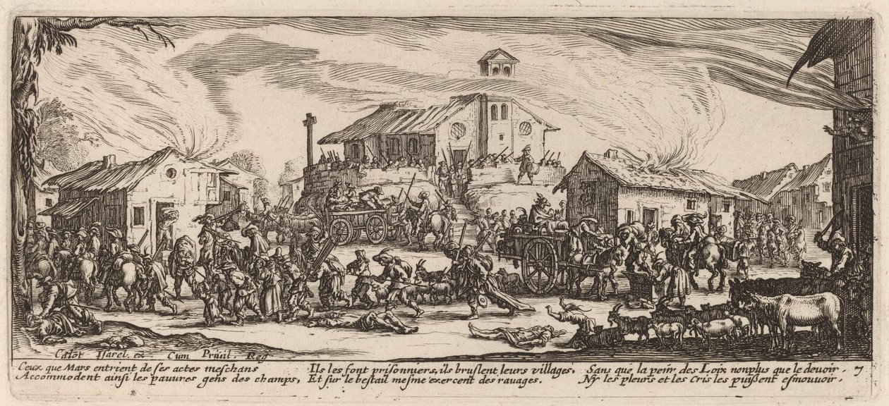 Plundering and Burning a Village by Gerrit van Schagen after Jacques Callot