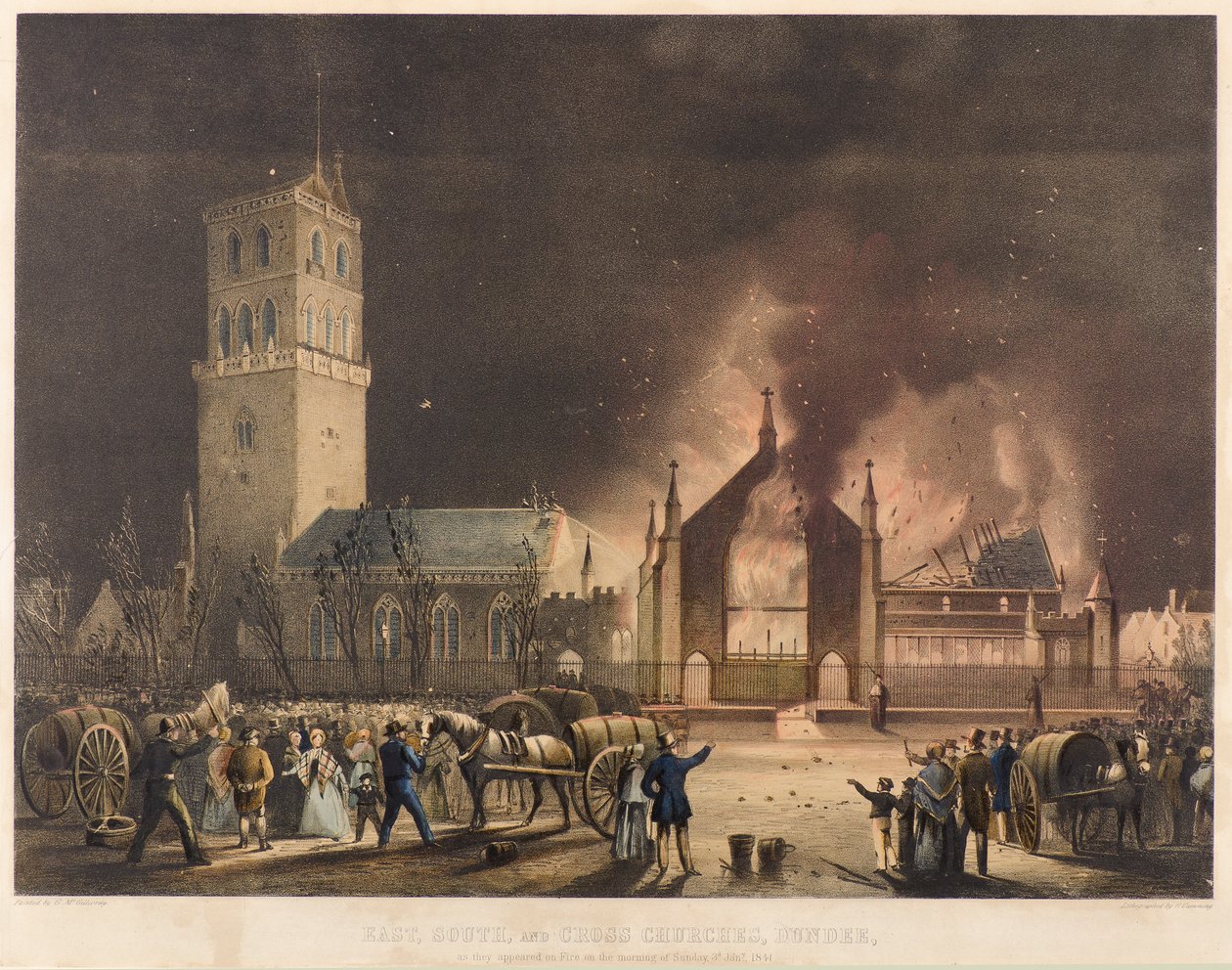 East, South and Cross Churches, Dundee, as They Appeared on Fire on Sunday 3rd of Jan 1841, c.1841 by Gershom Gourlay Cumming