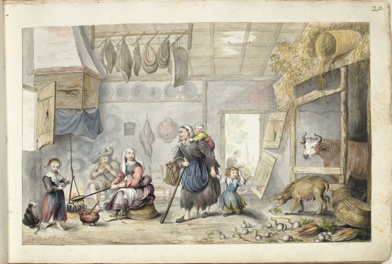 Peasant Interior (Charity or Poverty) by Gesina ter Borch (signed by artist)