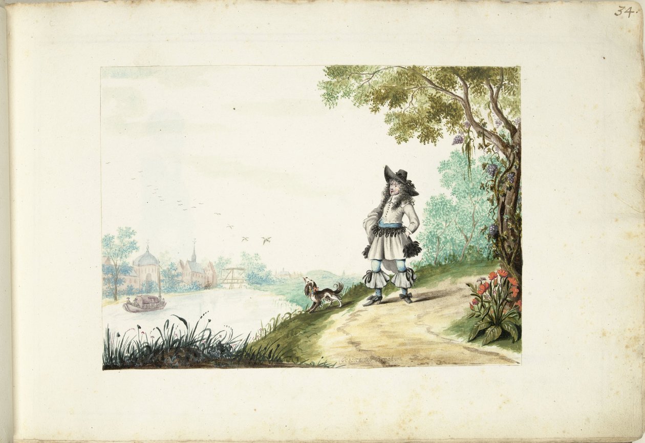 Gentleman Walking Along a River by Gesina ter Borch (signed by artist)