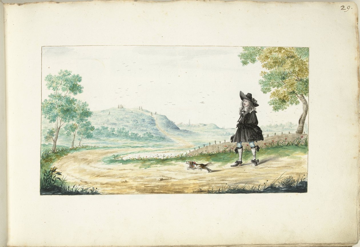 Gentleman Walking on a Country Road by Gesina ter Borch (signed by artist)