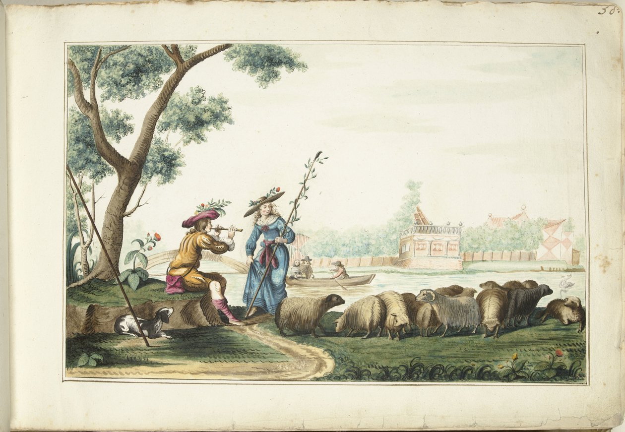 Pastoral Scene by a River by Gesina ter Borch (signed by artist)