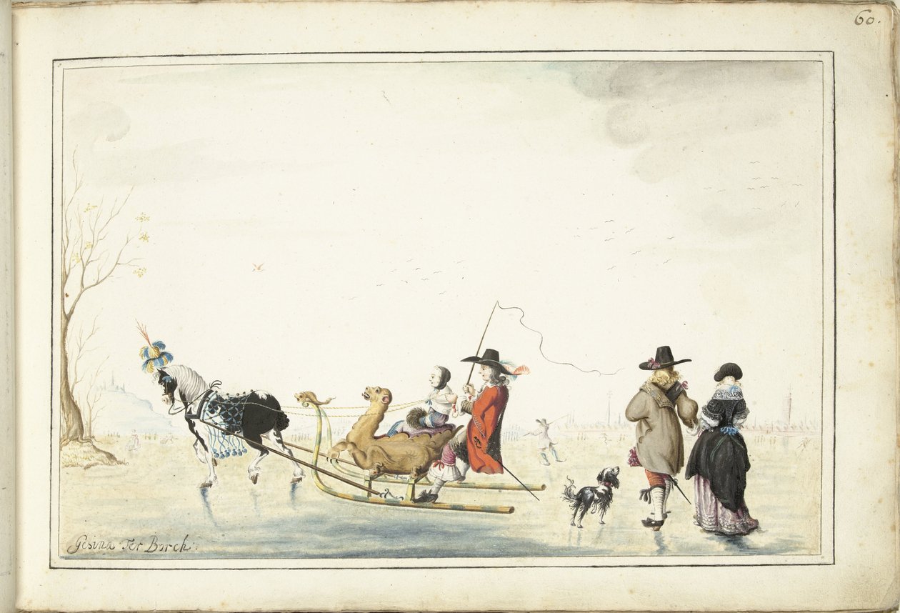 Sled on the Ice by Gesina ter Borch (signed by artist)