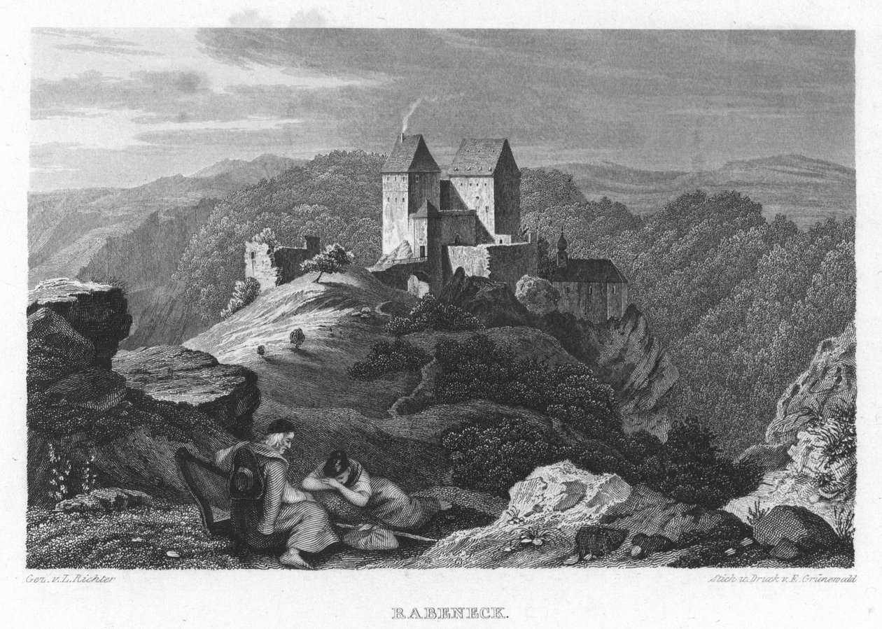 Rabeneck Castle in Album of Franconian Switzerland. Nine Steel Engravings. 1840 by Gez. v. Adrian Ludwig Richter