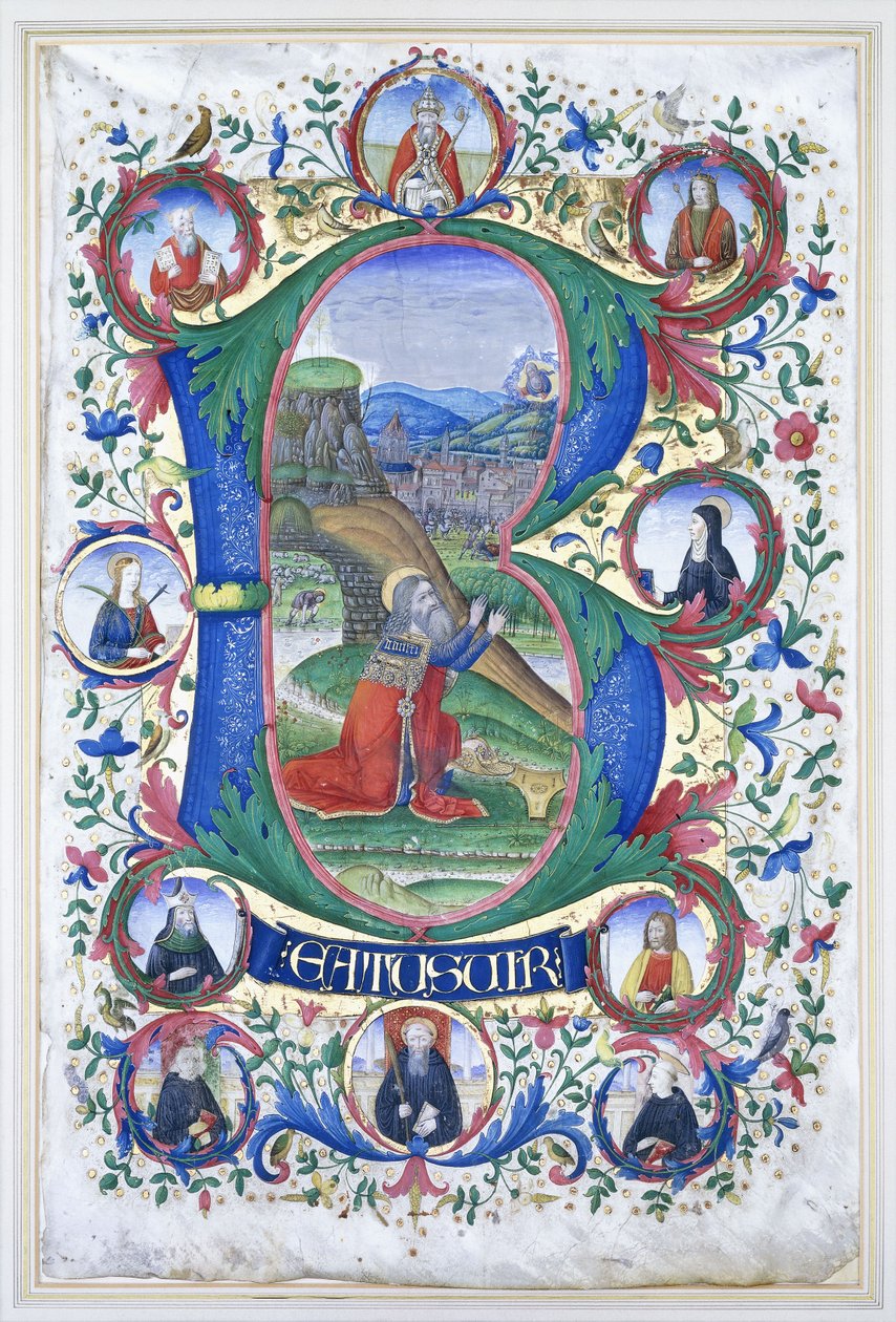 King David at prayer within a very large initial 