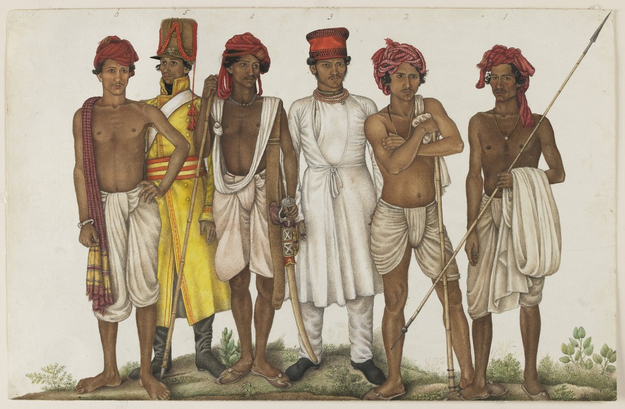 Six Recruits, folio from the Fraser Album by Ghulam Ali (family of) (attr. to) Khan