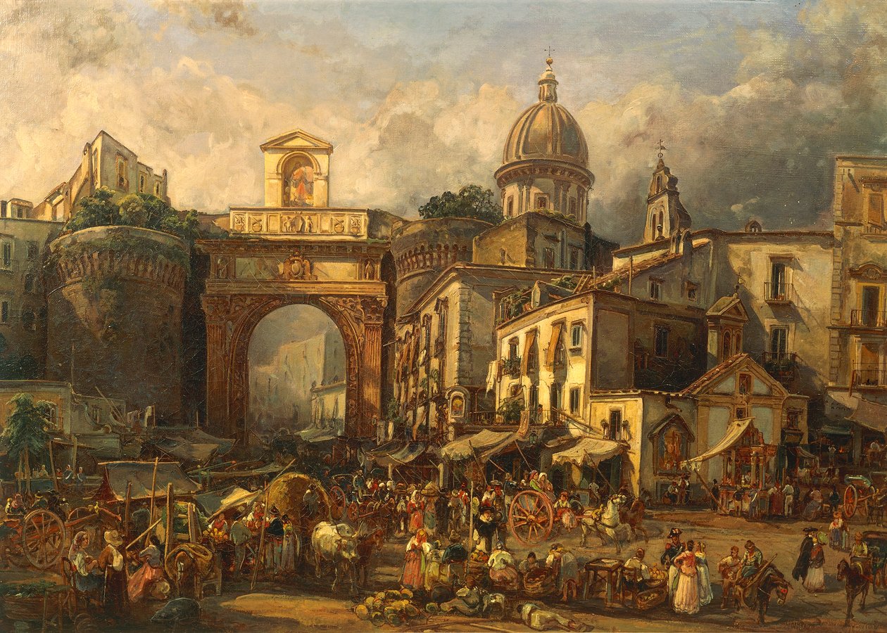 Italy, Naples, Market at Porta Capuana by Giacinto Gigante by Giacinto Gigante