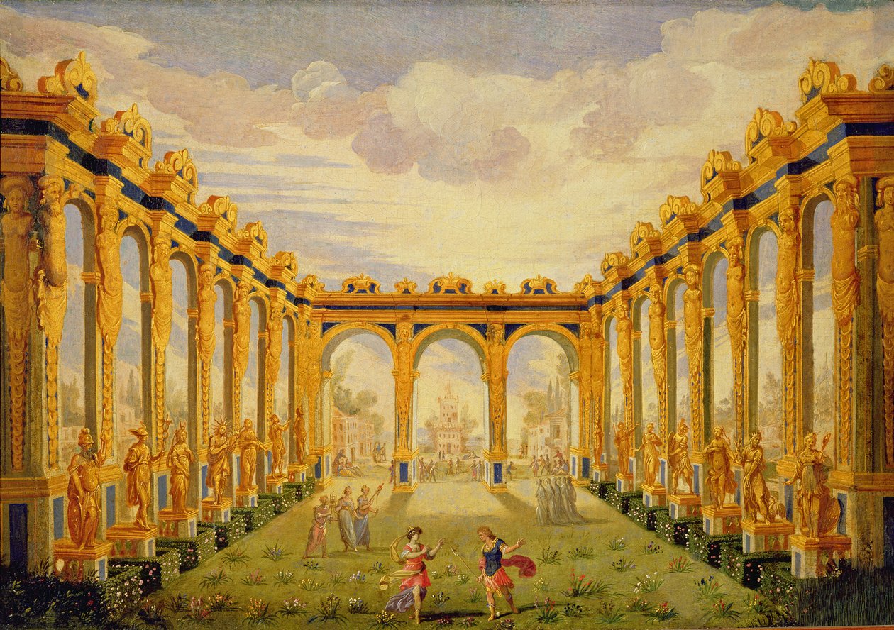 Act III, scene V: Courtyard of the Elysian Fields by Giacomo Torelli