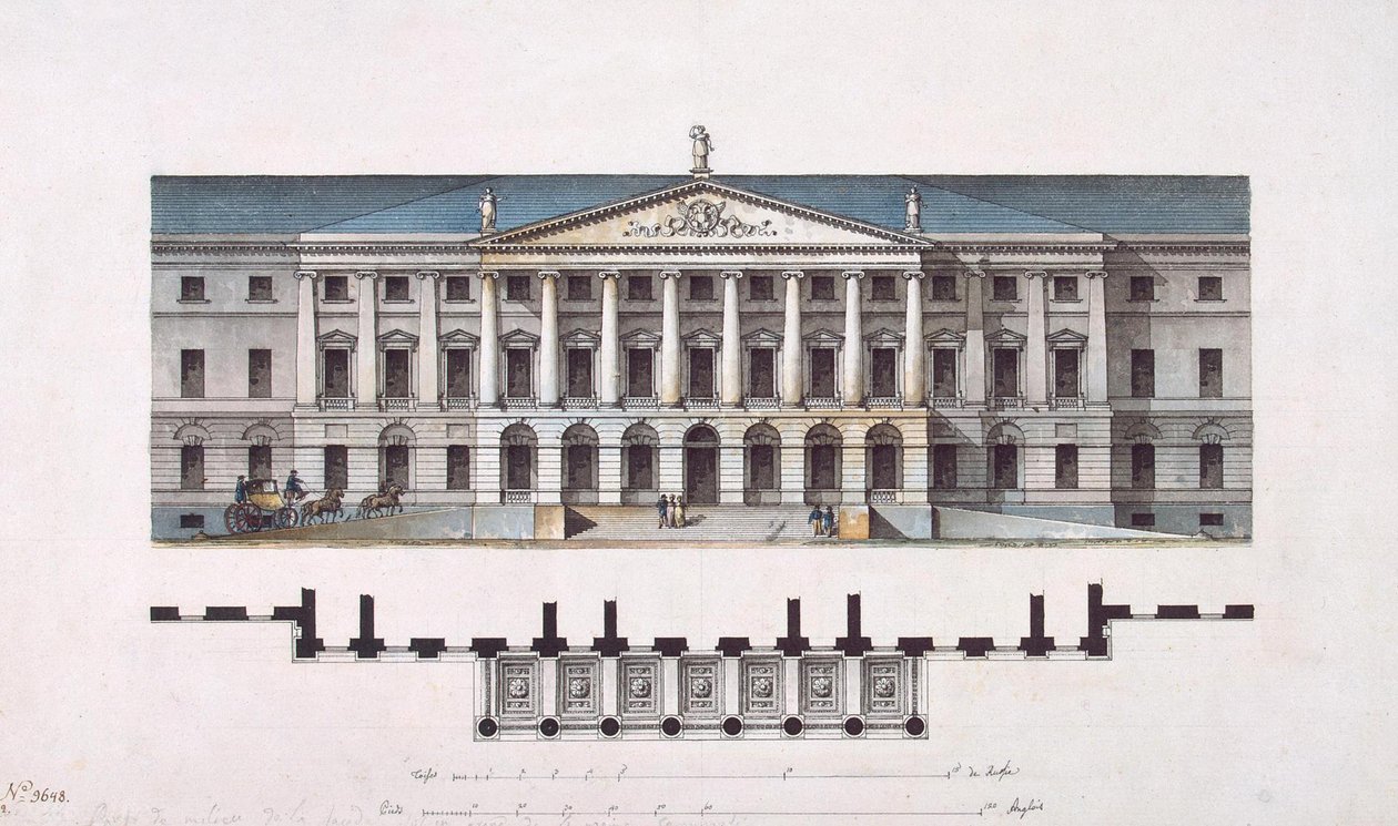 Project of Smolny Institute. The Main Facade and the Ground Floor Plan, 1806-1808 by Giacomo Antonio Domenico Quarenghi