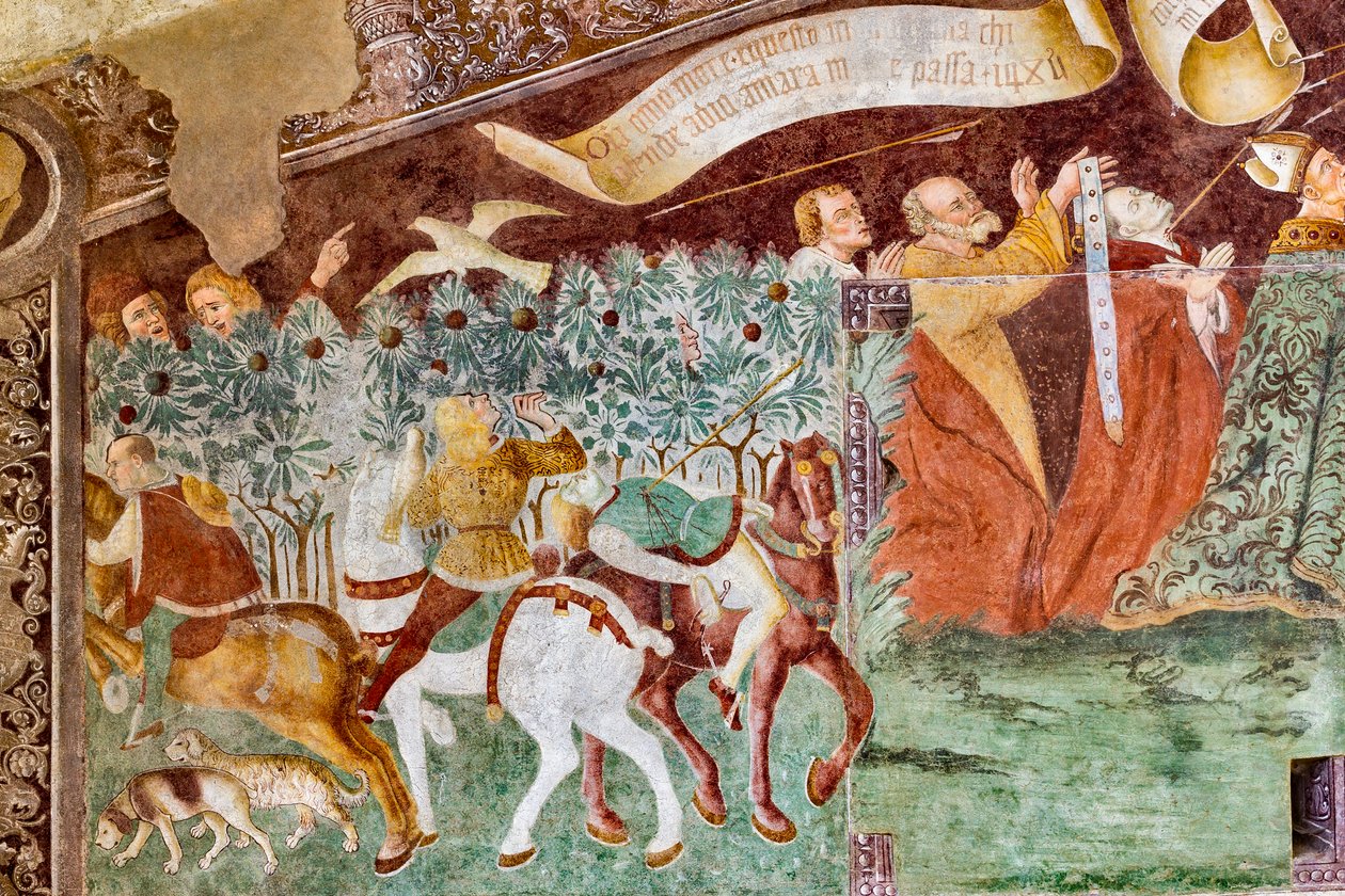 Death Standing on a Sarcophagus Where the Dead Pope and the Emperor Lie (detail) by Giacomo Borlone de Buschis