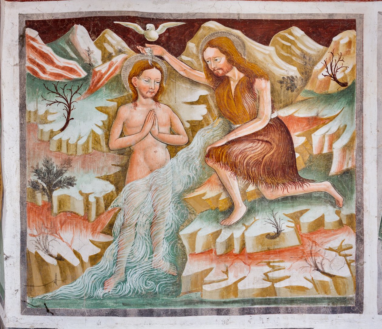 St. John the Baptist Baptizing Jesus in the Jordan River (detail) by Giacomo Borlone de Buschis
