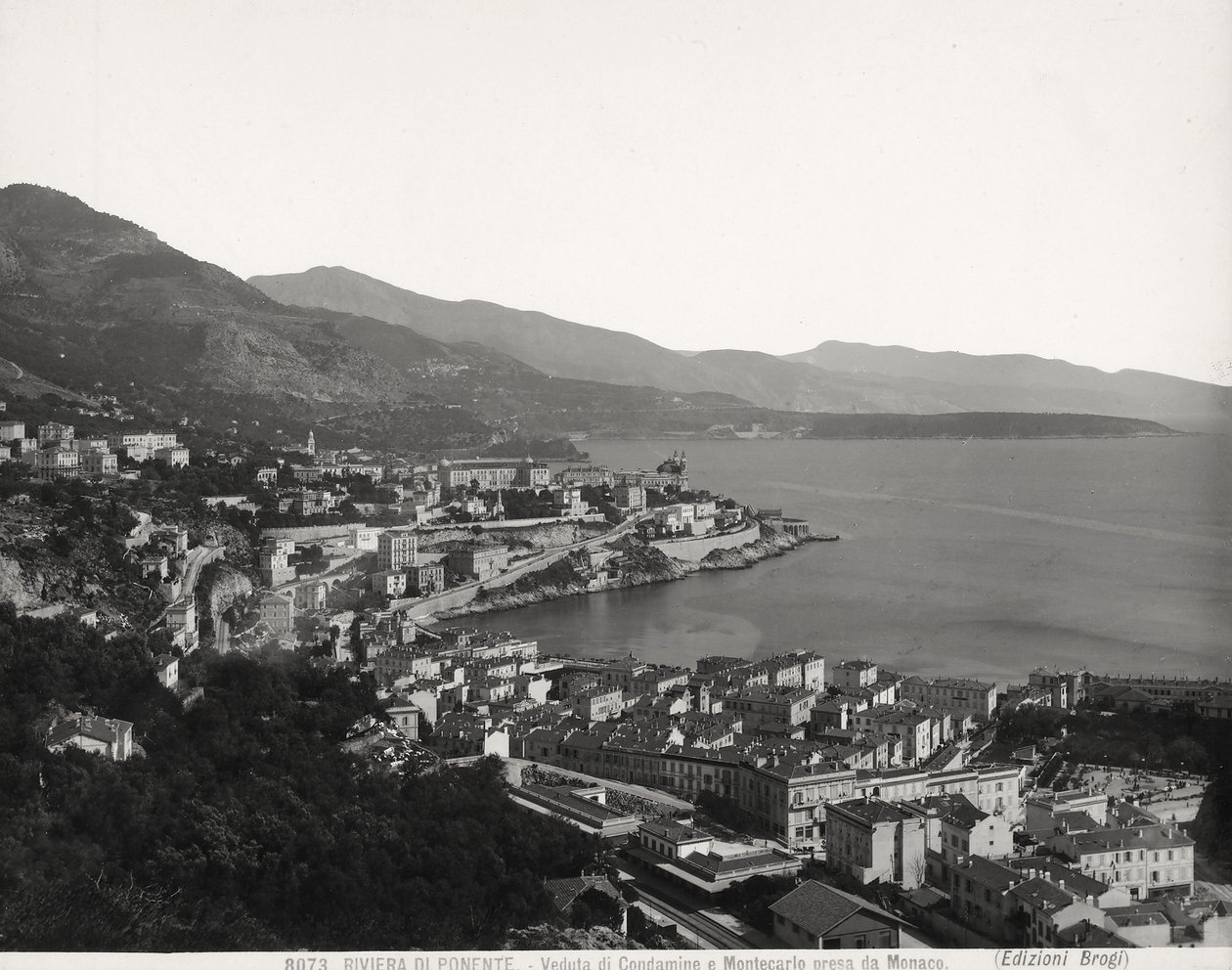 View of Condamine and Montecarlo, two populated towns overlooking the sea. The photograph was taken from Monaco by Giacomo Brogi