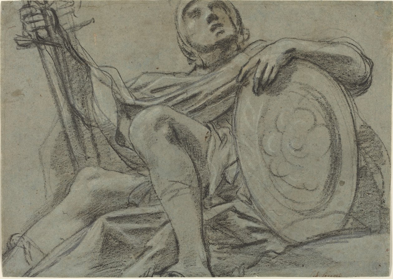 Seated Warrior Holding a Sword and Shield by Giacomo Cavedone