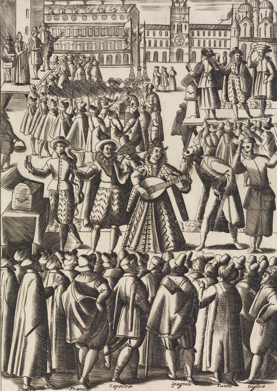Intartenimento che dano ogni giorno li Ciarlatani in Piazza di S. Marco al Populo by Giacomo Franco