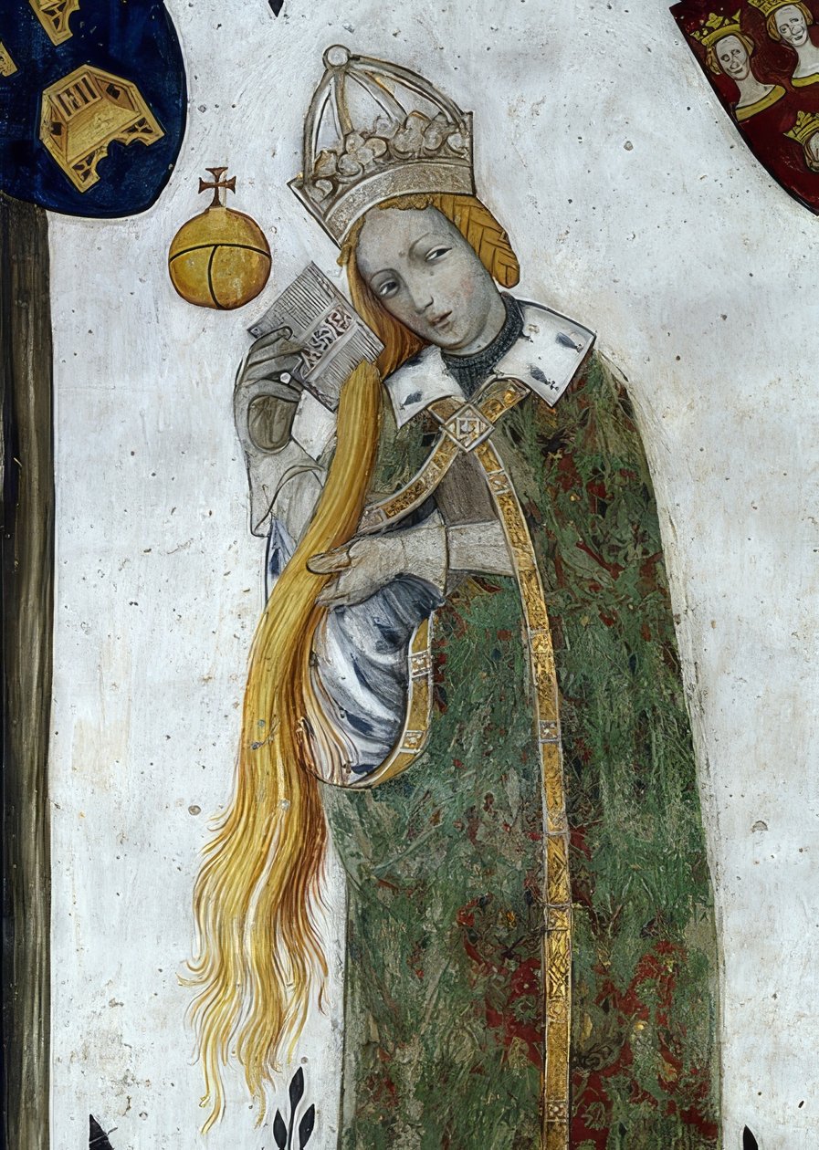 Depiction of the Margraves of Saluzzo and Their Wives as Historical and Mythological Heroes and Heroines. Detail: Beatrice Visconti as Aetiope, Wife of Frederico I. 1418-30 by Giacomo Jaquerio