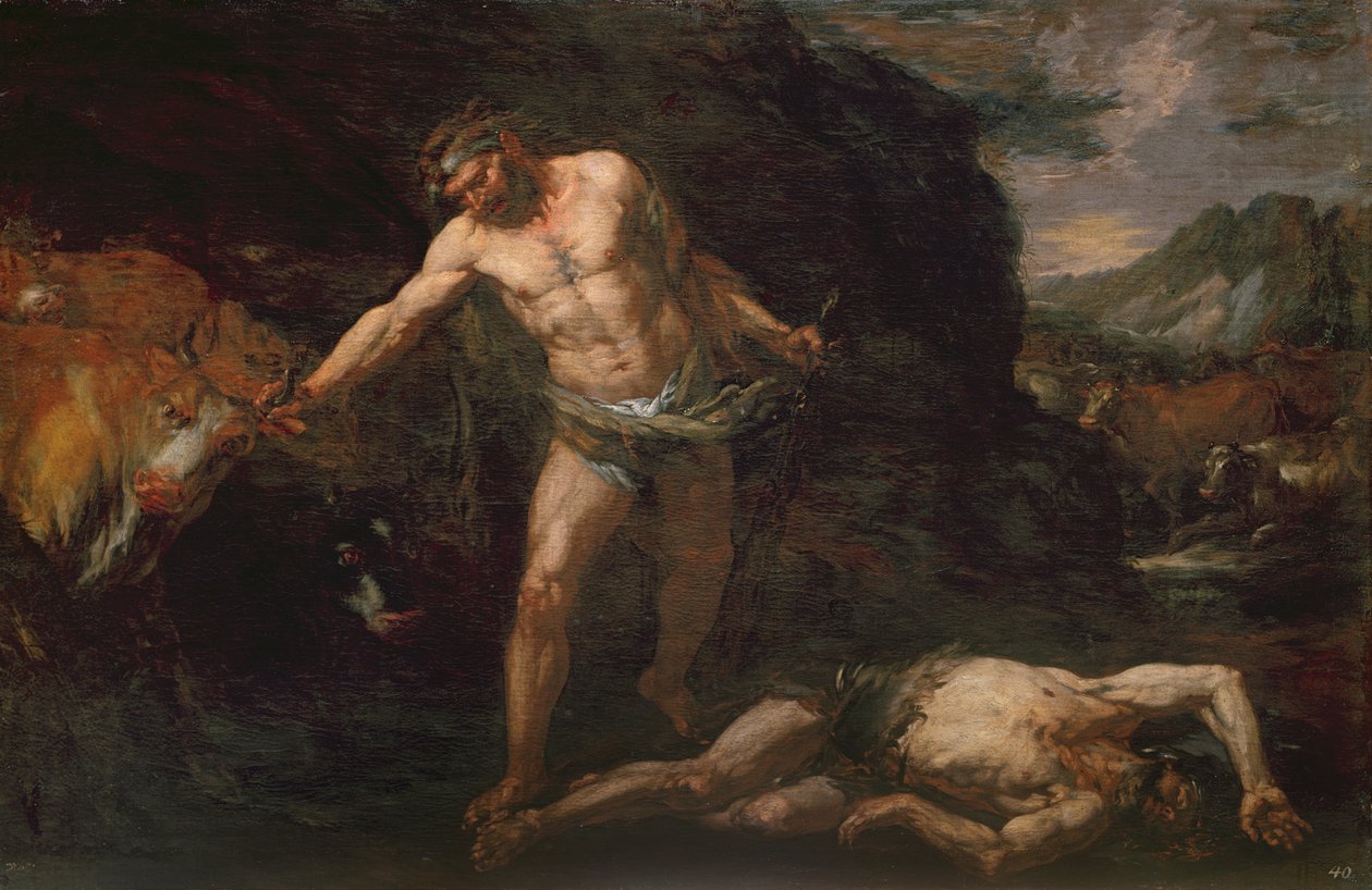 Hercules Slays the Giant Cacus and Steals Back the Cattle of Geryon by Giambattista Langetti